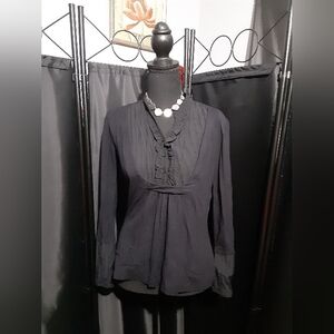 Style & Co Petite Elegant Black Women's Top Ruffled Detsil Top Size M Whimsical